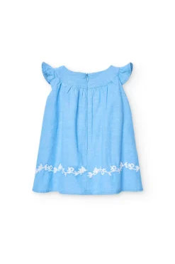 Vestito di lino per bambina in azzurro cielo.