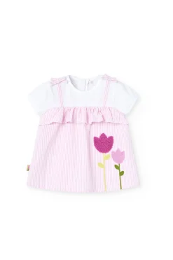 Vestito di popeline per neonata a righe rosa e bianco