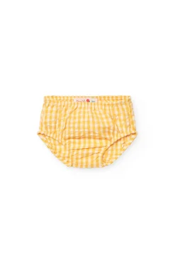 Vestito di popeline per neonata con stampa a quadri di colore giallo.