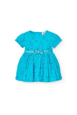 Vestito in batista per neonata ricamato in colore blu.