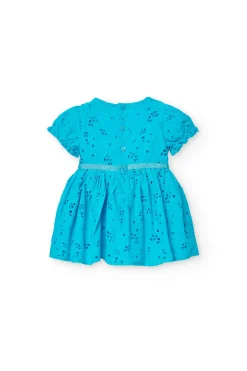 Vestito in batista per neonata ricamato in colore blu.