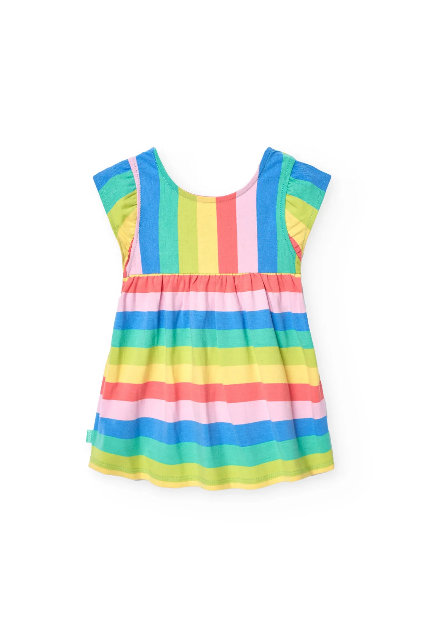 Vestito in maglia per bambina con stampa a righe multicolore