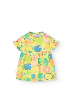 Vestito in maglia per neonata con design a frutta in colore giallo