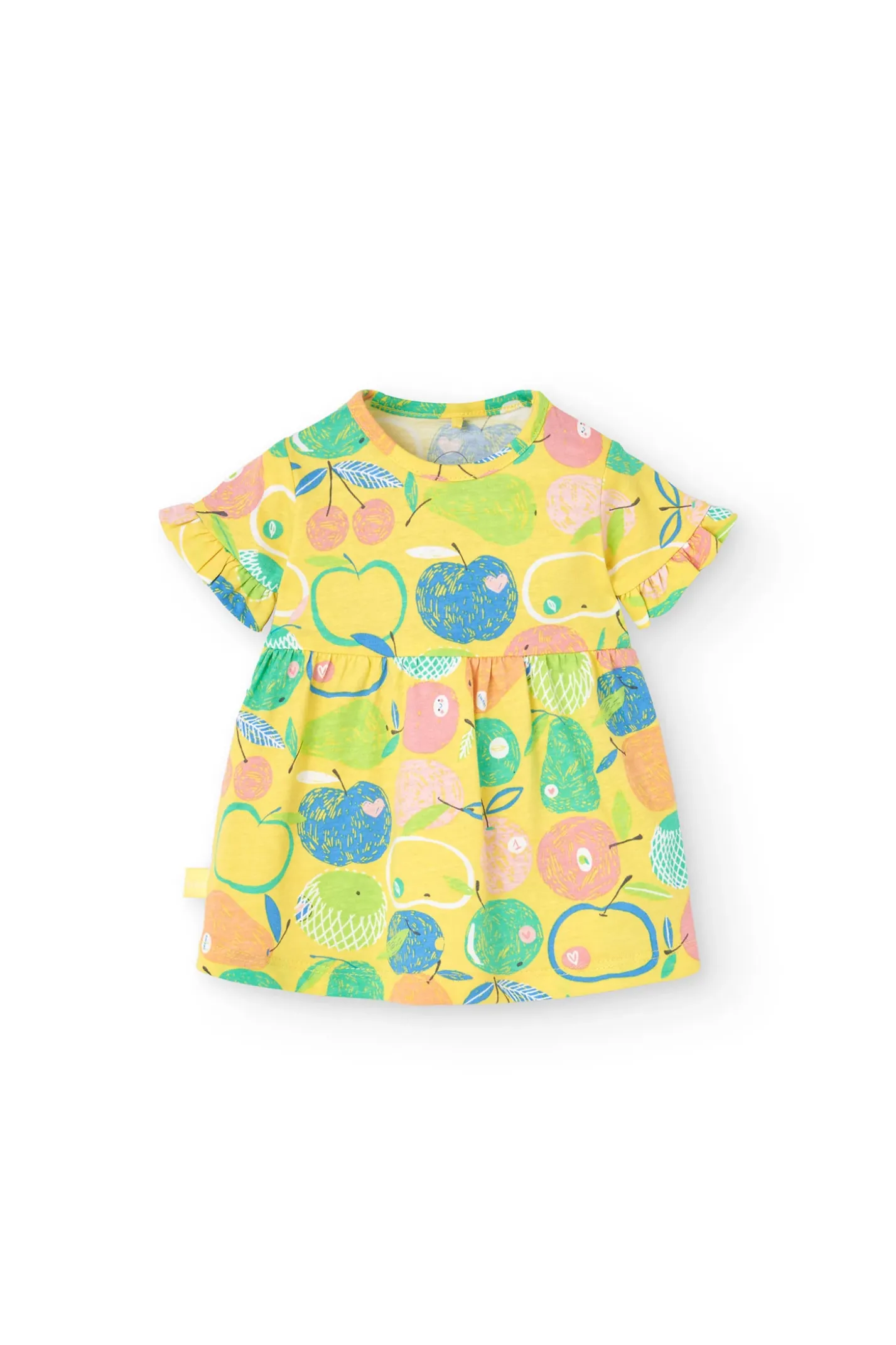 Vestito in maglia per neonata con design a frutta in colore giallo