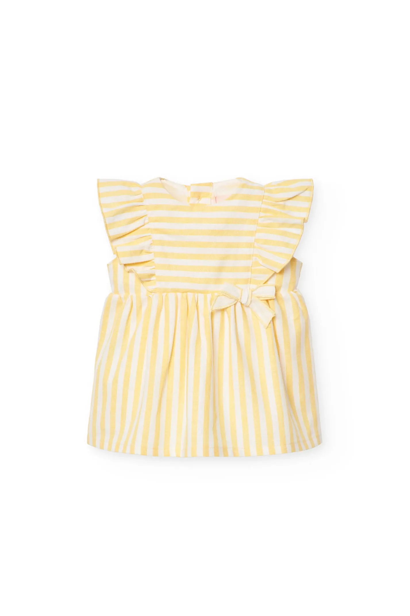 Vestito in popeline da bambina a righe di colore giallo
