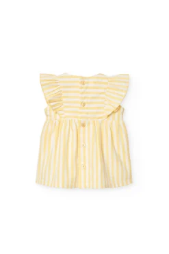 Vestito in popeline da bambina a righe di colore giallo