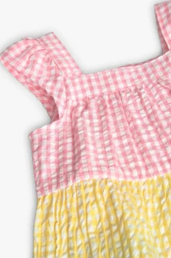 Vestito in popeline per bambina con design a quadri multicolore