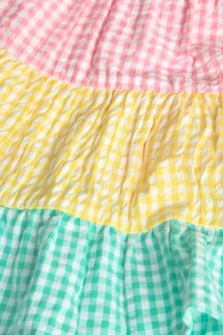 Vestito in popeline per bambina con design a quadri multicolore