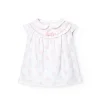 Vestito in popeline per neonata con stampa a pois in bianco e rosa