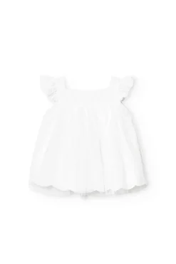 Vestito in popeline per neonata ricamato in colore bianco
