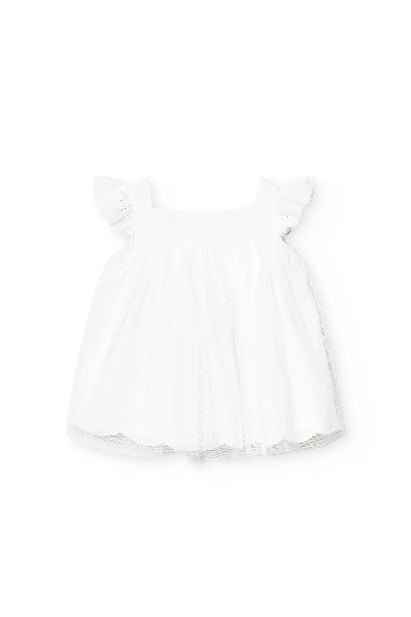 Vestito in popeline per neonata ricamato in colore bianco