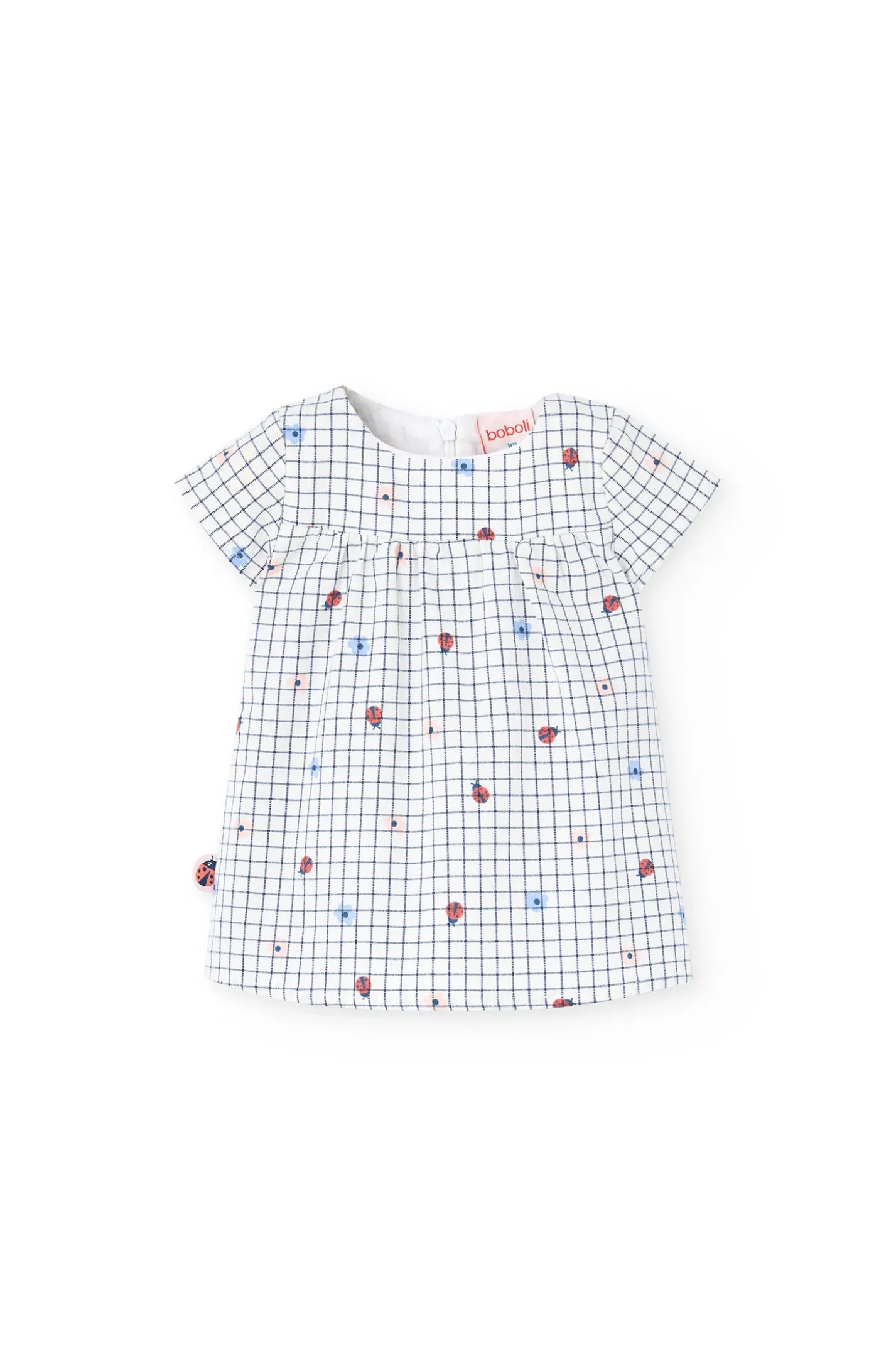 Vestito in popeline per neonata con stampa in bianco e blu