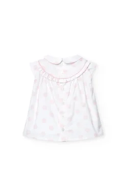 Vestito in popeline per neonata con stampa a pois in bianco e rosa