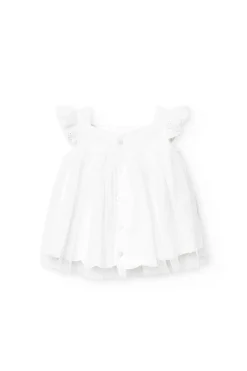 Vestito in popeline per neonata ricamato in colore bianco