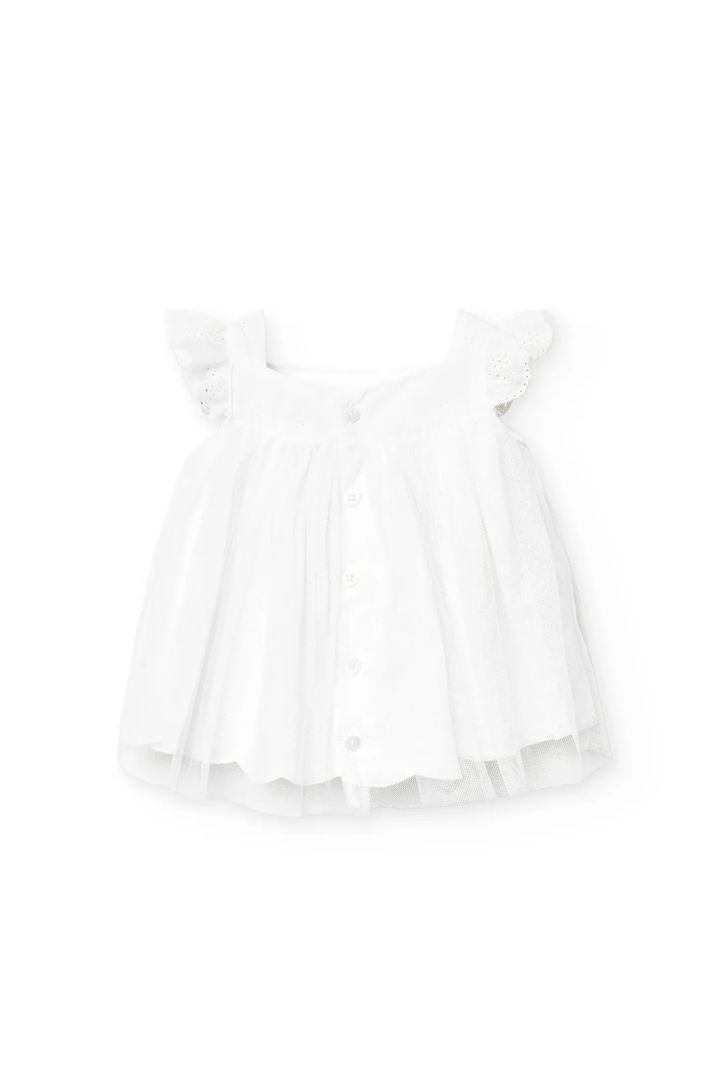 Vestito in popeline per neonata ricamato in colore bianco