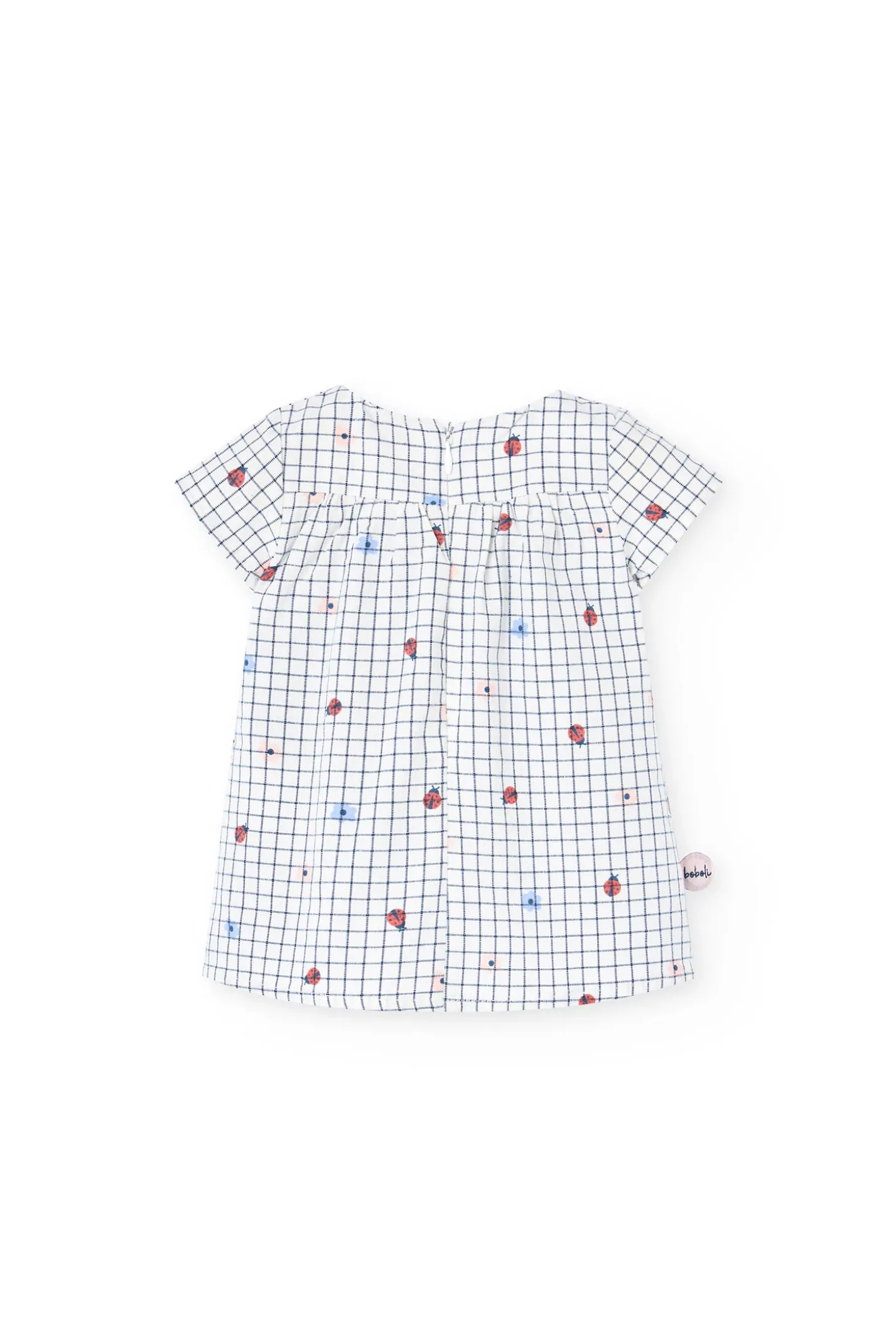 Vestito in popeline per neonata con stampa in bianco e blu