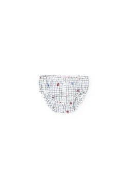 Vestito in popeline per neonata con stampa in bianco e blu