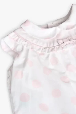 Vestito in popeline per neonata con stampa a pois in bianco e rosa