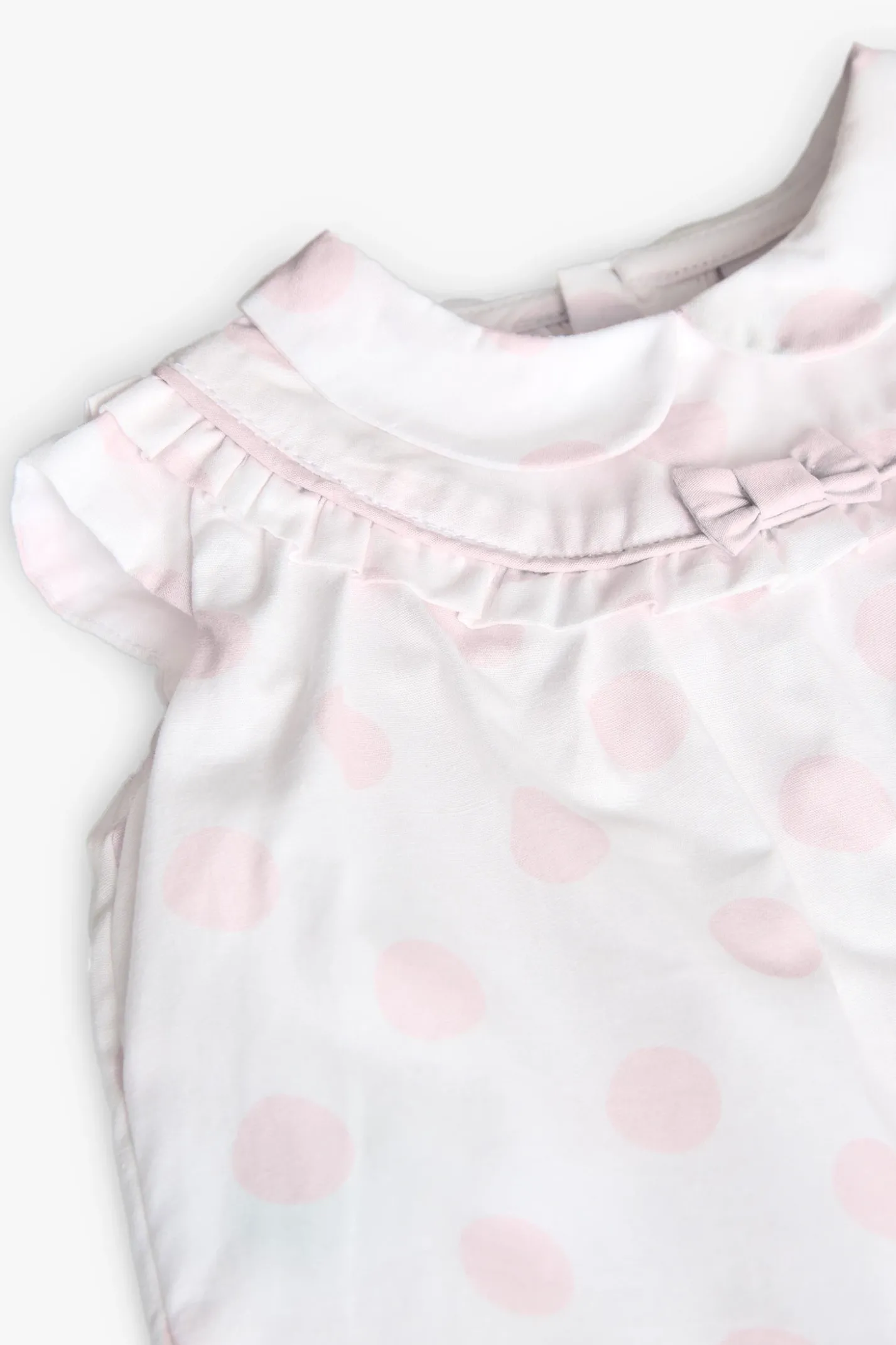 Vestito in popeline per neonata con stampa a pois in bianco e rosa