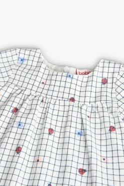 Vestito in popeline per neonata con stampa in bianco e blu