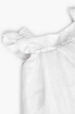 Vestito in popeline per neonata ricamato in colore bianco