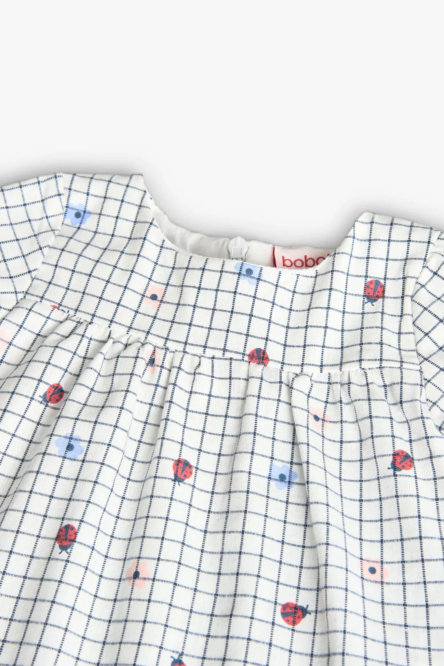 Vestito in popeline per neonata con stampa in bianco e blu