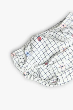 Vestito in popeline per neonata con stampa in bianco e blu