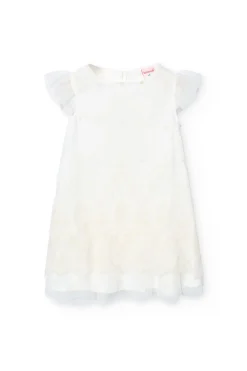 Vestito in tulle per bambina di colore bianco con ricamo