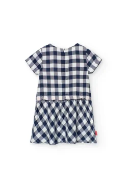 Vestito in viscosa per bambina con motivo a quadretti in colore navy.